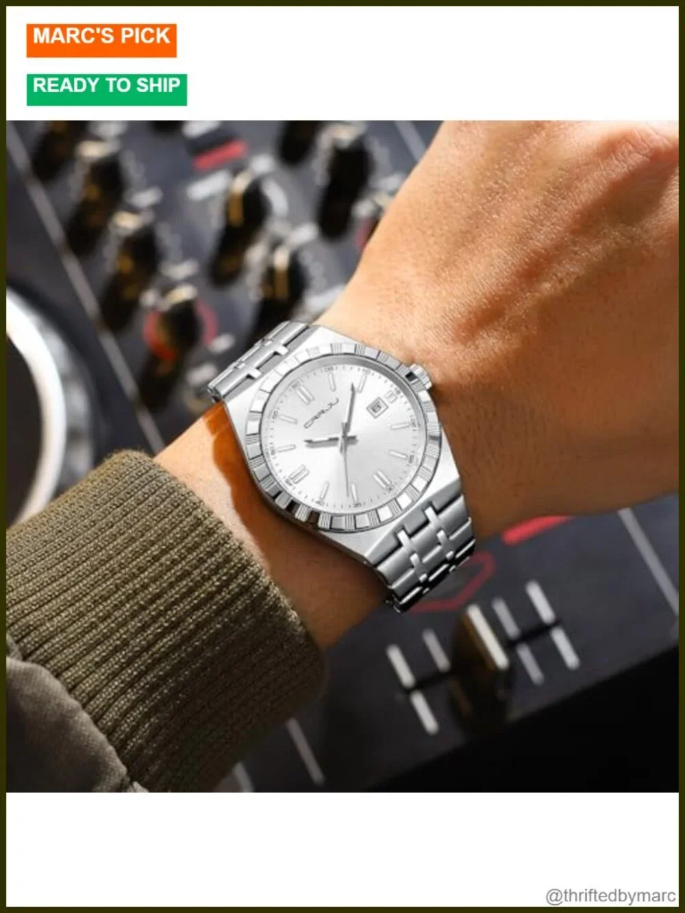 Luminous Analog Quartz Wristwatch, Business Calendar Watch Silver Stainless